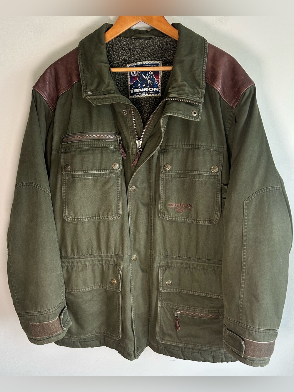 Tenson Outdoor Utility Field Jacket Mens XL Military Leather Shoulders Vintage